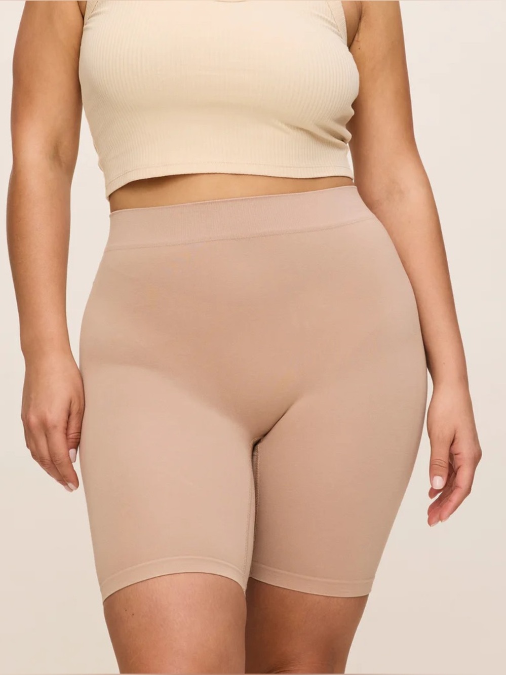 Thigh Society Cotton Sleep Short in Almond with 7 inch inseam
